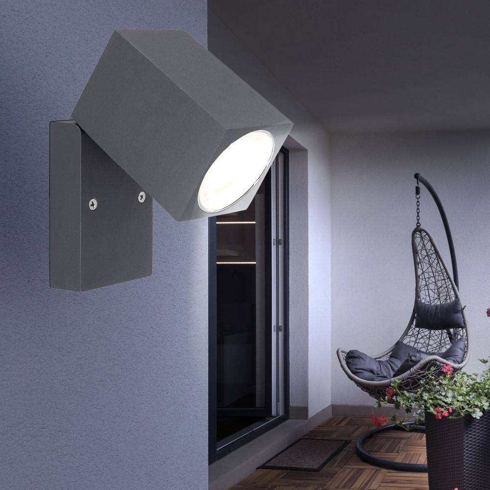 Außenleuchte Wandstrahler Gartenlampe Glas Fassadenleuchte anthrazit UP Wandleuchte mit beweglichem Spot, abwärts leuchtend, Aluminium Druckguss, 1x