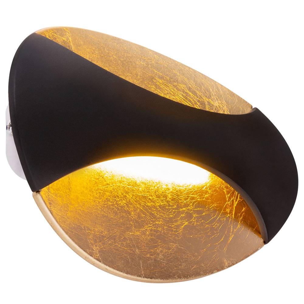Wandlampe schwarz gold LED Wandleuchte Flurleuchte Treppenhauslampe Wohnzimmerlampe, 6W 230lm warmweiß, BxH 21x15 cm