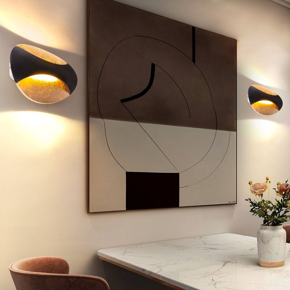 Wandlampe schwarz gold LED Wandleuchte Flurleuchte Treppenhauslampe Wohnzimmerlampe, 6W 230lm warmweiß, BxH 21x15 cm