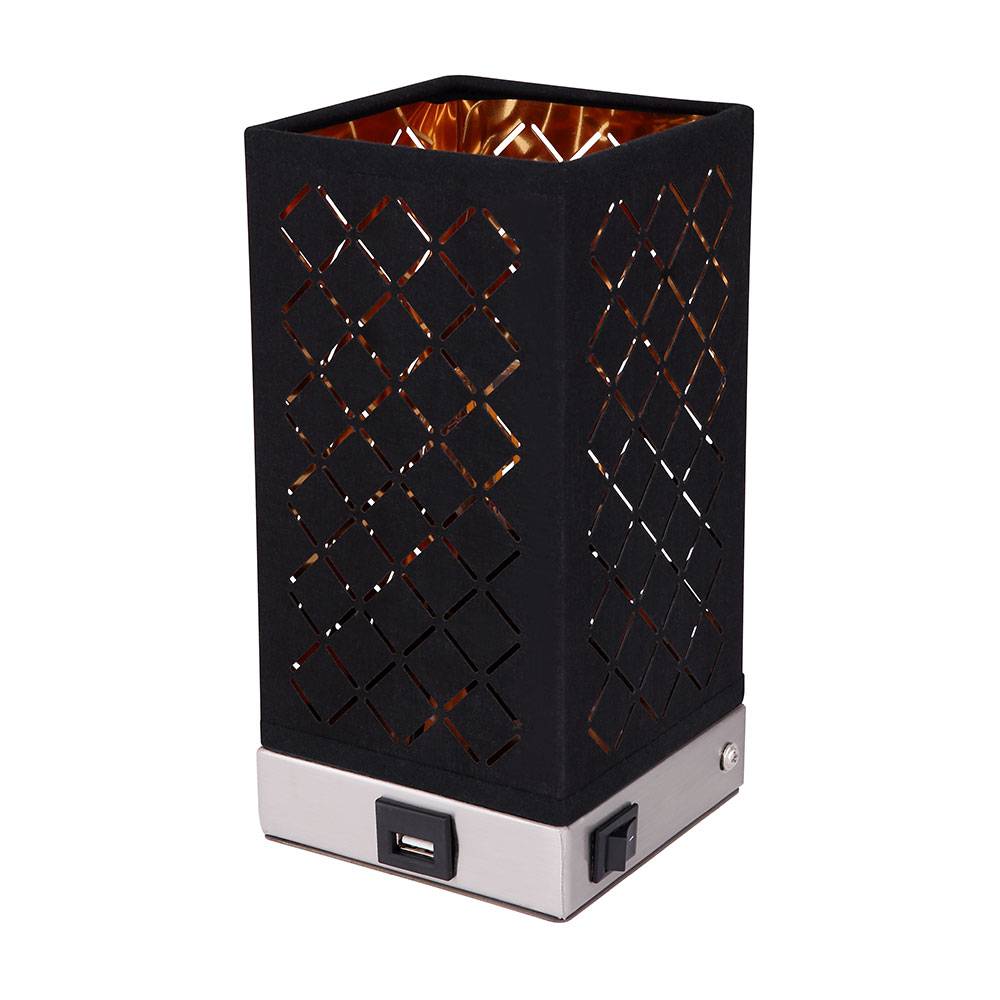 Wandleuchte Wandlampe Stoffschirm Wohnzimmerlampe schwarz gold mit USB Anschluss, Metall Textil, 1x E14, BxH 10x20,5 cm