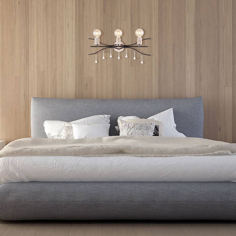 Wandleuchte länglich, Geäst satiniert Holz Glasstäbe natur schwarz matt