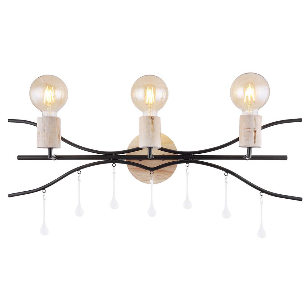 Wandleuchte länglich, Geäst satiniert Holz Glasstäbe natur schwarz matt