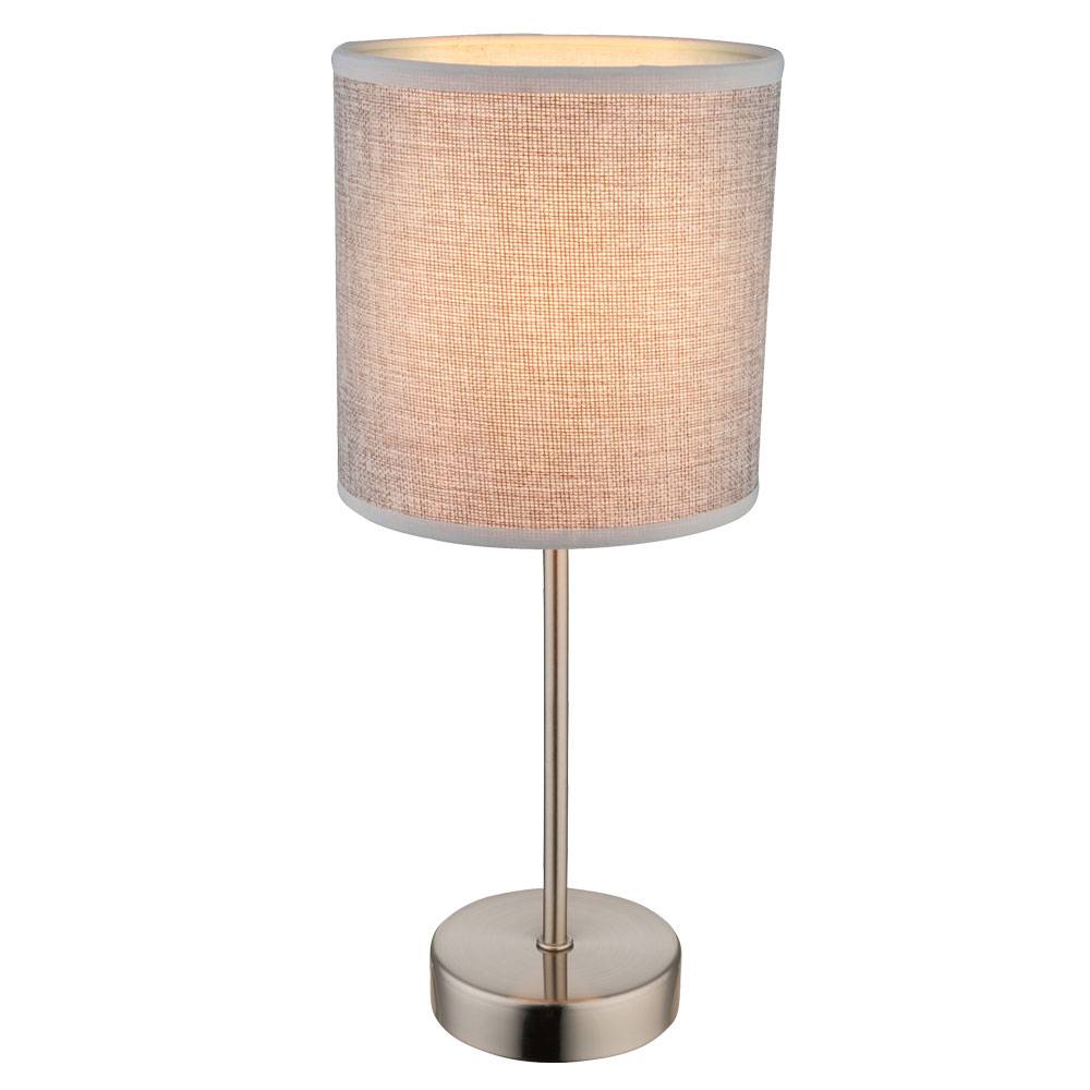 Tischlampe grauer Schirm Nachttischlampe 35 cm hoch Tischleuchte silber modern, Textil, 1x E14, DxH 15x35 cm