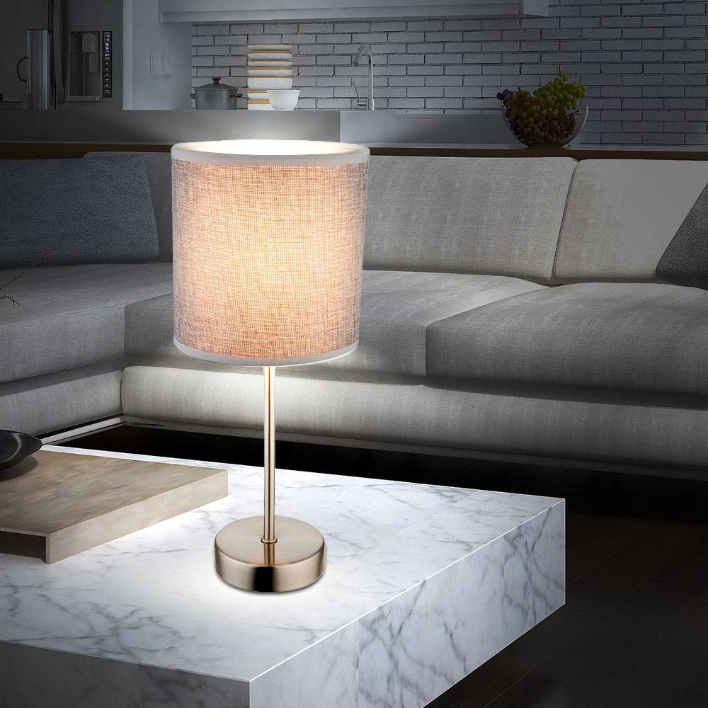 Tischlampe grauer Schirm Nachttischlampe 35 cm hoch Tischleuchte silber modern, Textil, 1x E14, DxH 15x35 cm