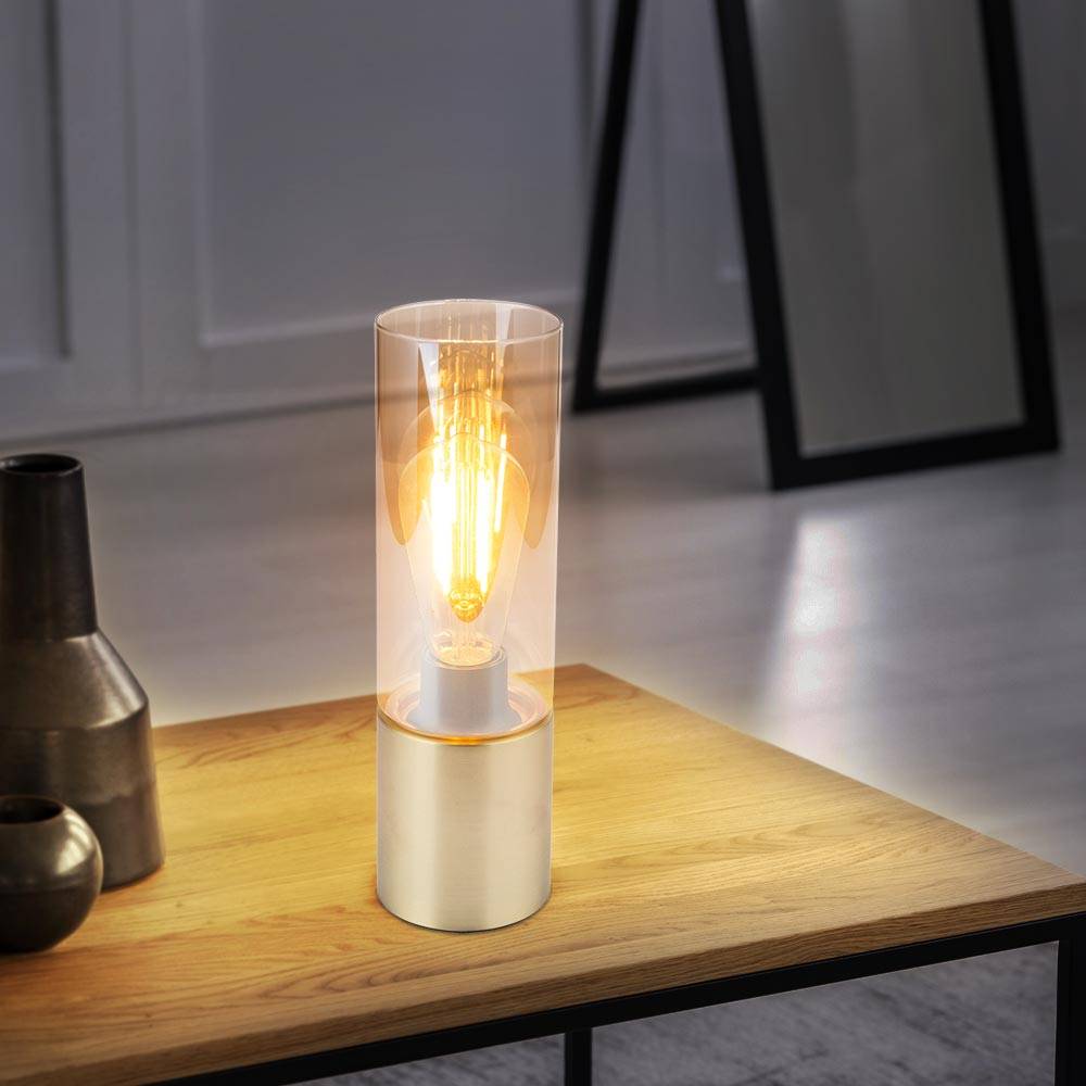 Tischleuchten Wohnzimmer Nachttischlampe Leselampe Touchschalter Glasschirm Tischlampe in Messingfarben, Metall, 1x E27, DxH 9x30 cm