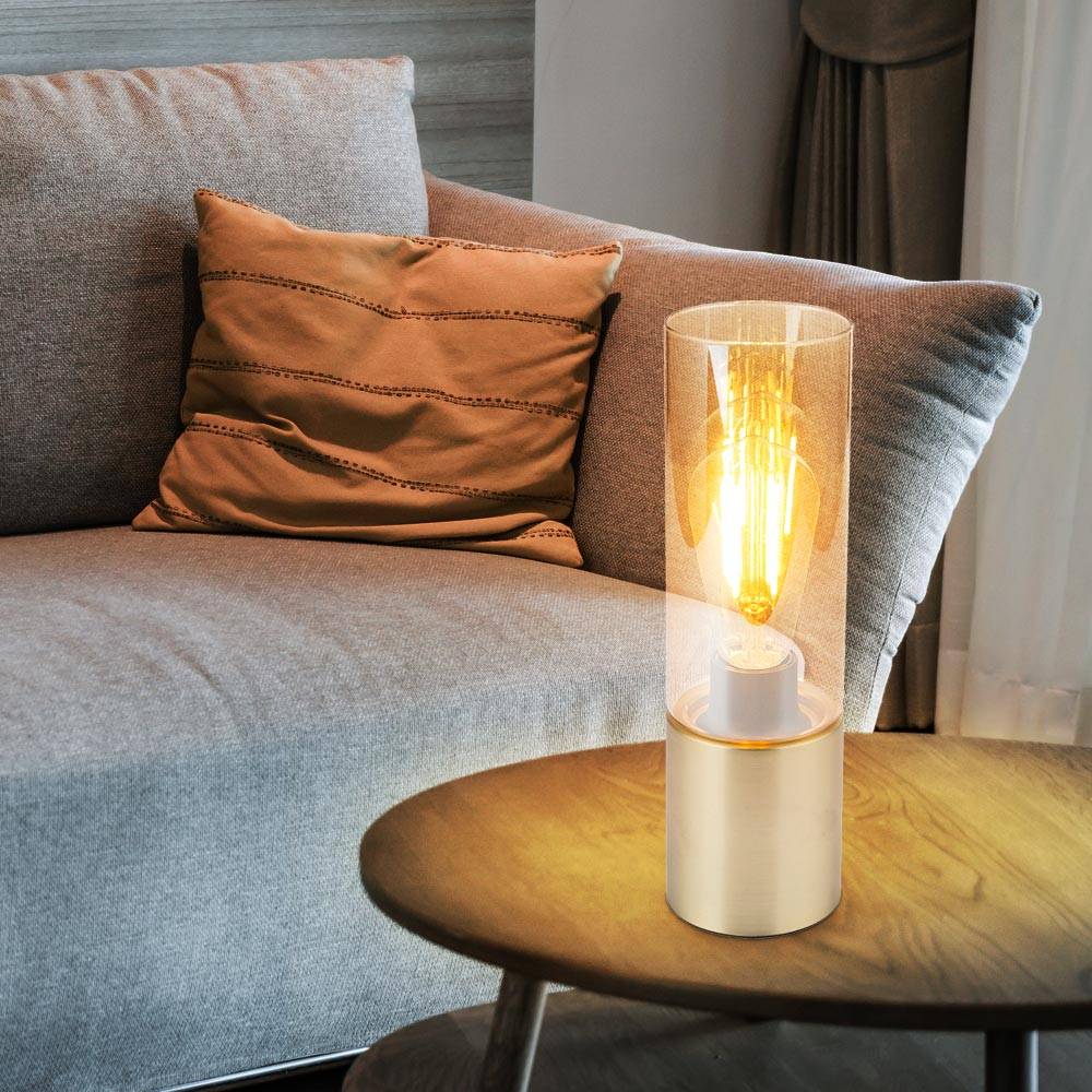 Tischleuchten Wohnzimmer Nachttischlampe Leselampe Touchschalter Glasschirm Tischlampe in Messingfarben, Metall, 1x E27, DxH 9x30 cm