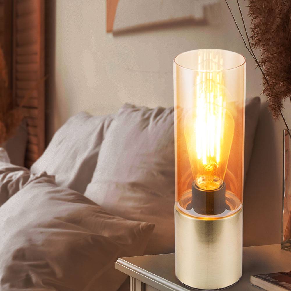 Tischleuchten Wohnzimmer Nachttischlampe Leselampe Touchschalter Glasschirm Tischlampe in Messingfarben, Metall, 1x E27, DxH 9x30 cm