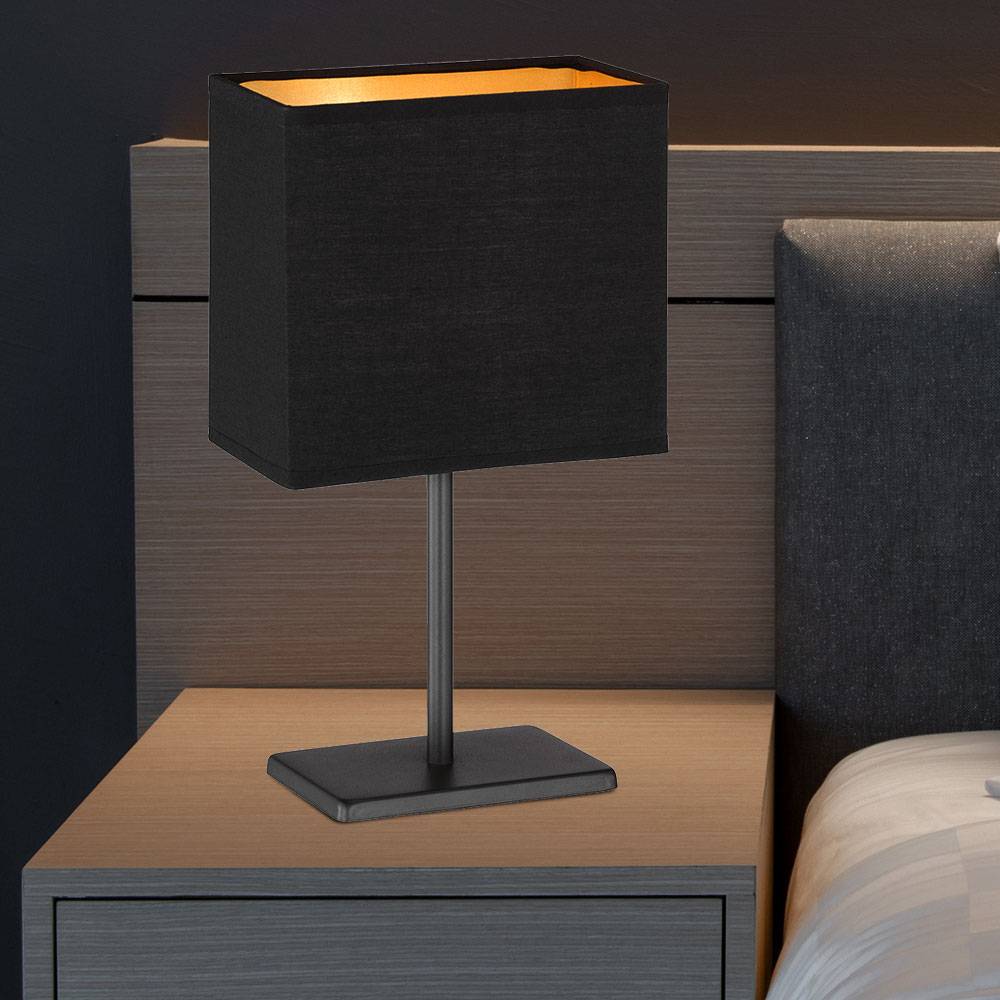 Tischleuchte modern Wohnzimmerlampe Tischlampe Beistellleuchte schwarz, Metall Stoff schwarz, 1x E14 Fassung, HxLxB 30x17x10cm