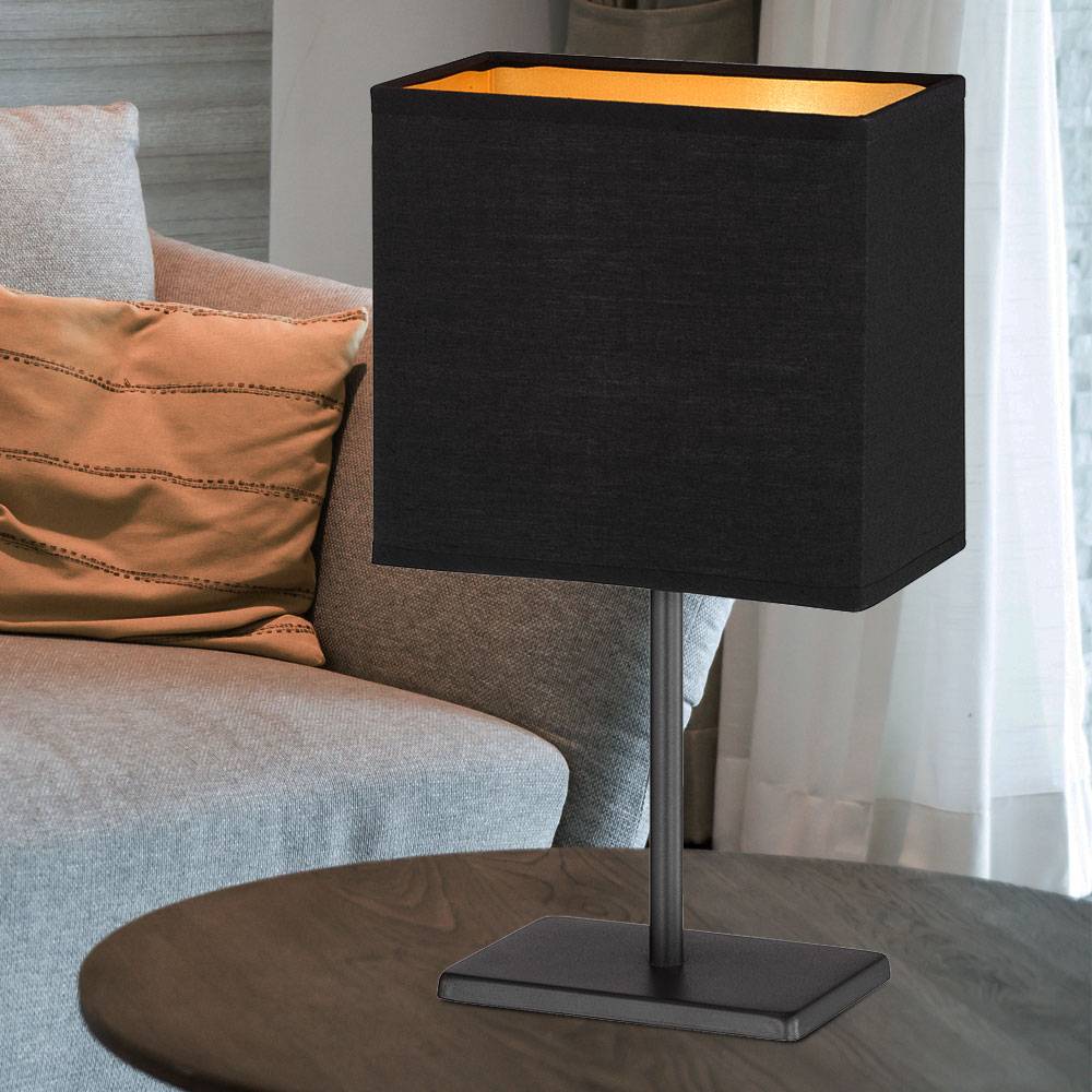 Tischleuchte modern Wohnzimmerlampe Tischlampe Beistellleuchte schwarz, Metall Stoff schwarz, 1x E14 Fassung, HxLxB 30x17x10cm