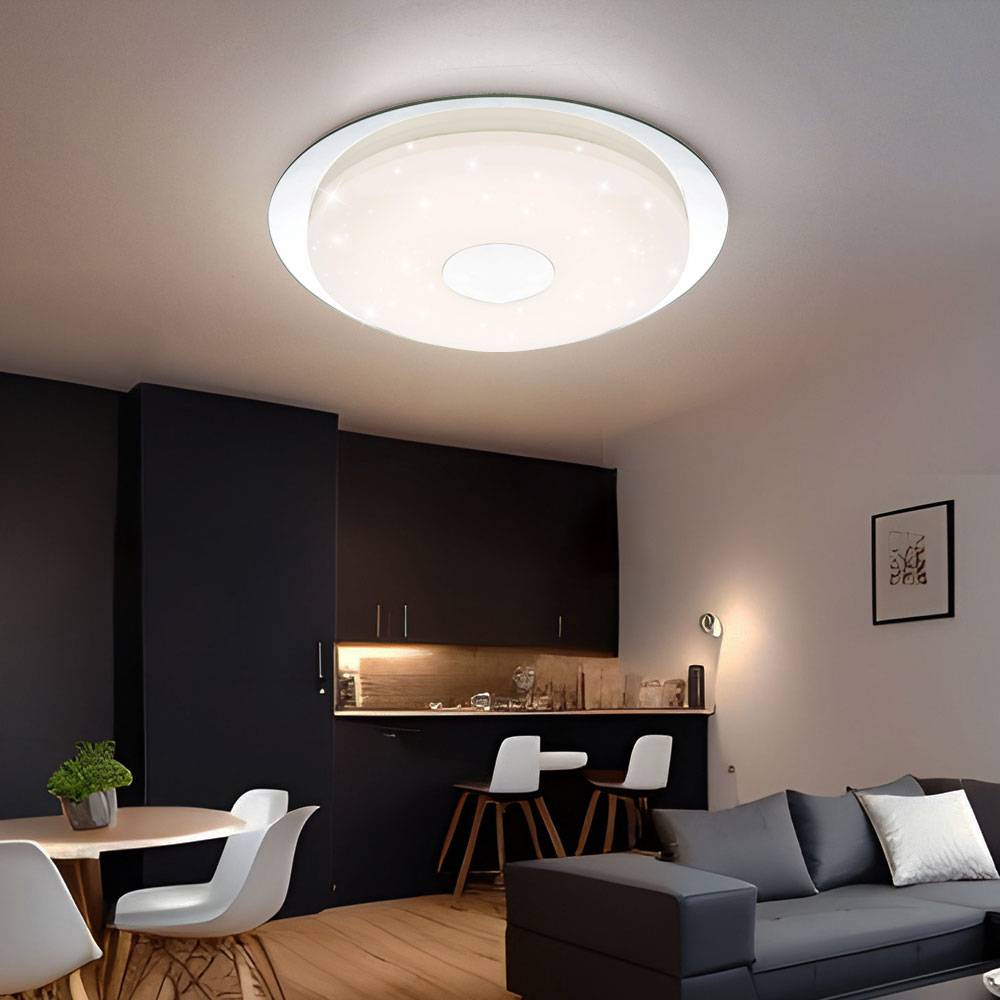 Deckenleuchte dimmbar mit Fernbedienung Deckenlampe Wohnzimmerlampe mit Sternenhimmel Effekt, opal, Memory Funktion Fernbedienung , 1x LED 24 Watt