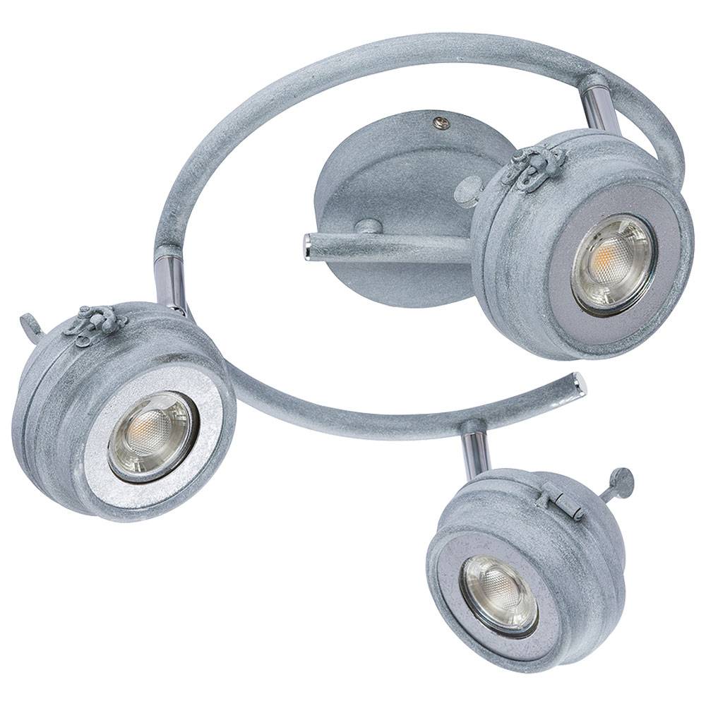 Spotleuchte Spotrondell Deckenlampe Deckenleuchte Wohnzimmerlampe Küche, 3 flammig Spots beweglich, Metall grau antik, 3x GU10 LED 5 Watt 340 Lumen
