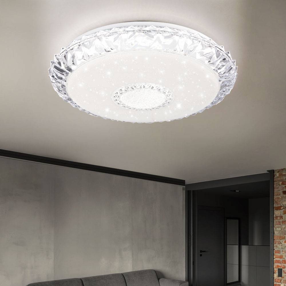 Deckenlampe dimmbar mit Fernbedienung Smart Deckenleuchte 50cm mit Sprachsteuerung Sternenhimmel LED Lampe, Kristall Design, 40W 2980lm 3000-6500K