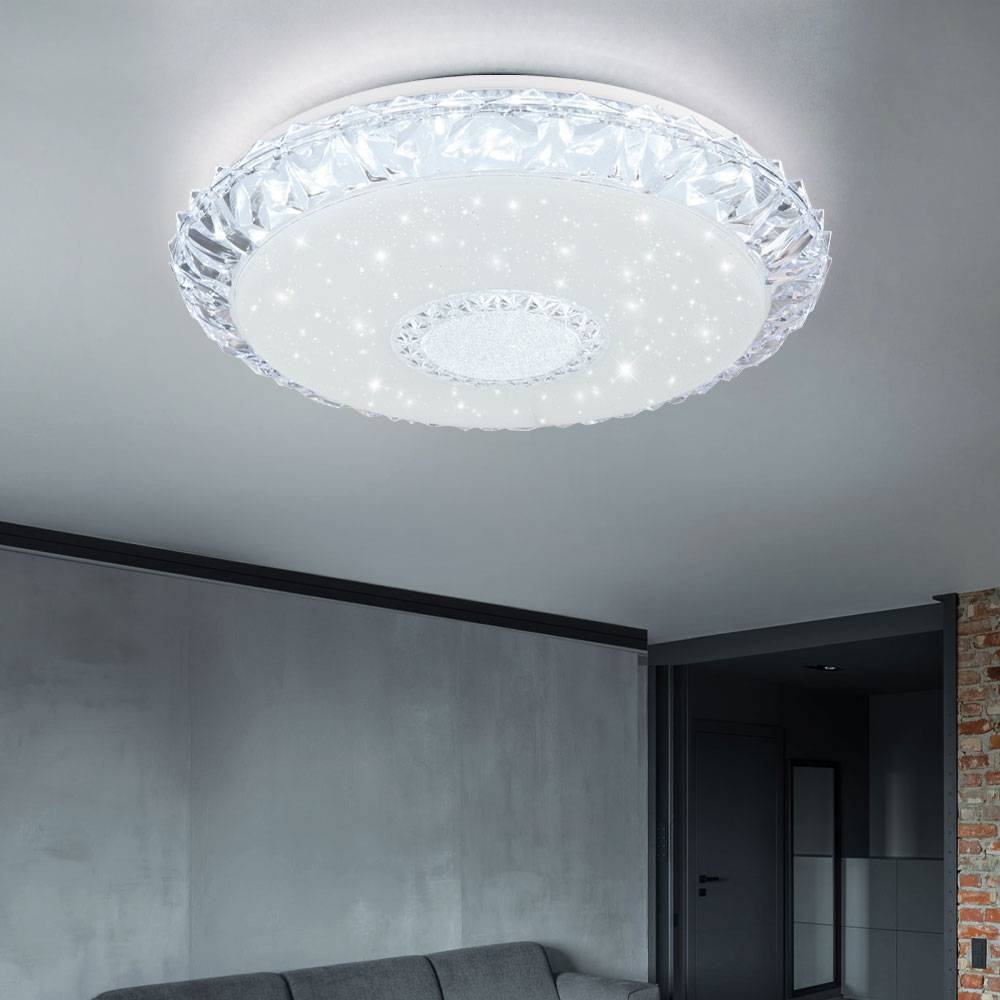 Deckenlampe dimmbar mit Fernbedienung Smart Deckenleuchte 50cm mit Sprachsteuerung Sternenhimmel LED Lampe, Kristall Design, 40W 2980lm 3000-6500K