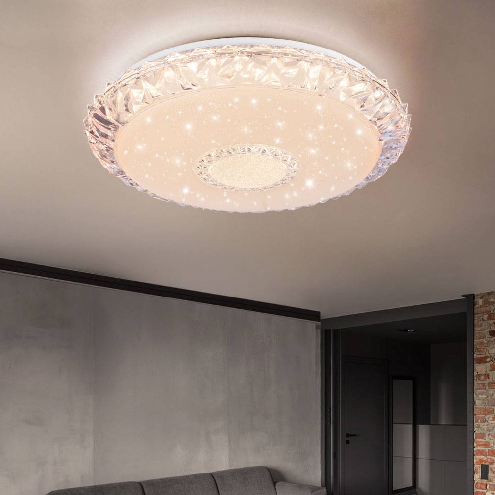 Deckenlampe dimmbar mit Fernbedienung Smart Deckenleuchte 50cm mit Sprachsteuerung Sternenhimmel LED Lampe, Kristall Design, 40W 2980lm 3000-6500K