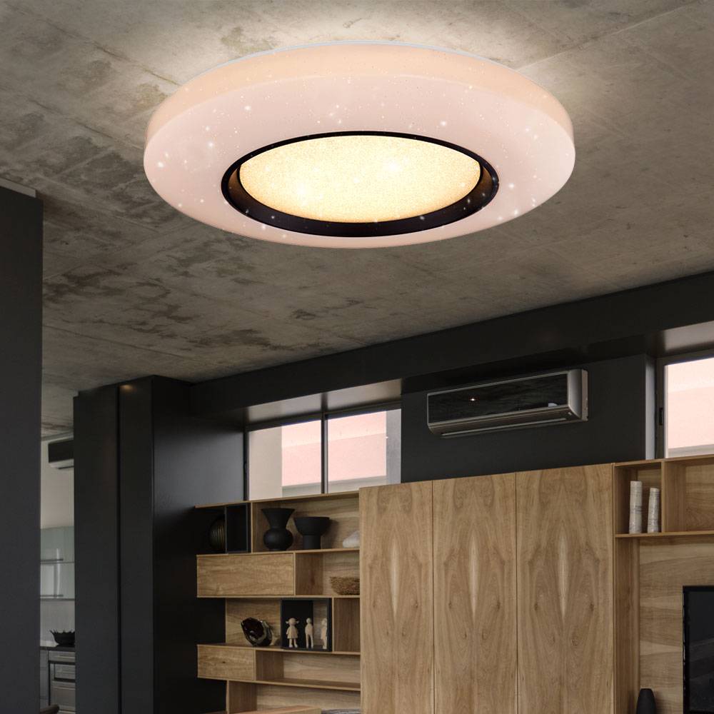 Deckenleuchte Deckenlampe Wohnzimmer Sterneneffekt Kristallleuchte mit Fernbedienung, Acryl Metall, weiß opal schwarz, dimmbar, CCT Schaltung, 1x