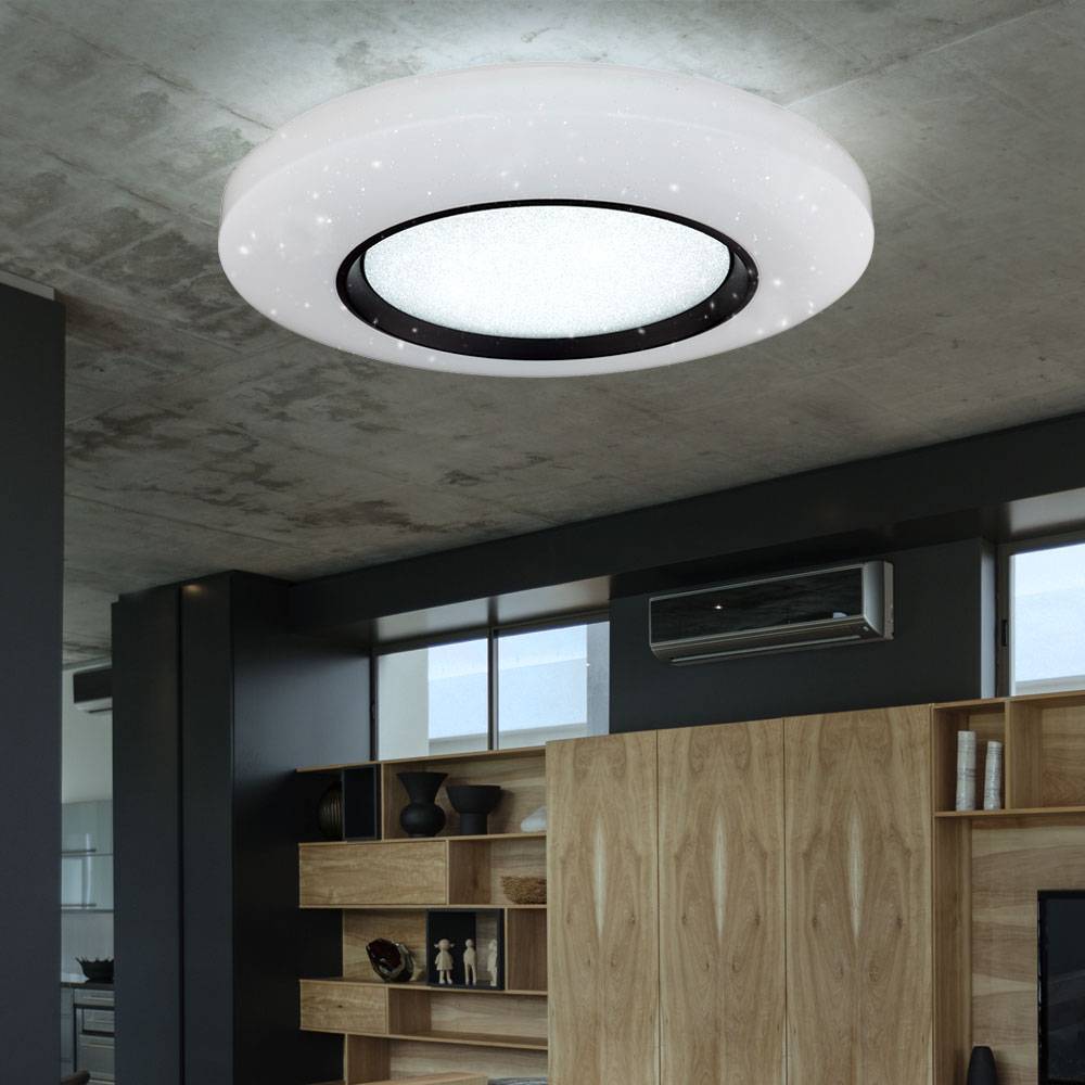 Deckenleuchte Deckenlampe Wohnzimmer Sterneneffekt Kristallleuchte mit Fernbedienung, Acryl Metall, weiß opal schwarz, dimmbar, CCT Schaltung, 1x