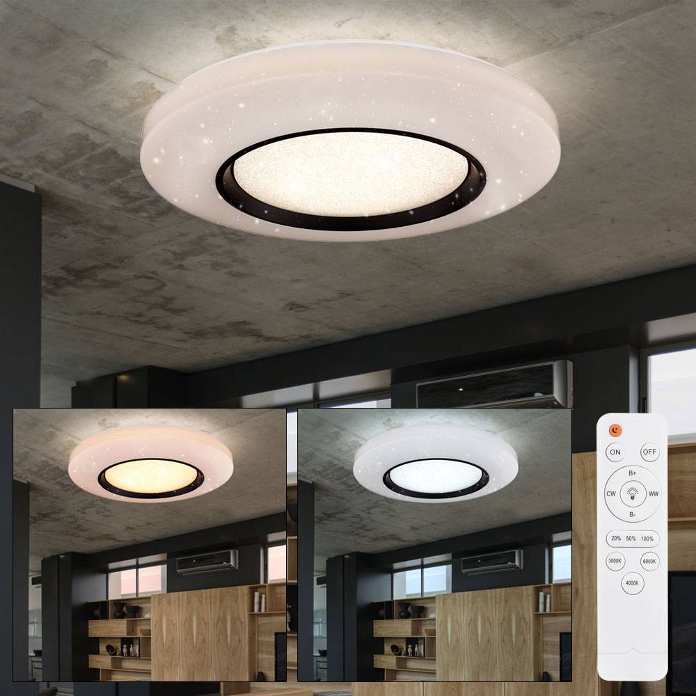 Deckenleuchte Deckenlampe Wohnzimmer Sterneneffekt Kristallleuchte mit Fernbedienung, Acryl Metall, weiß opal schwarz, dimmbar, CCT Schaltung, 1x