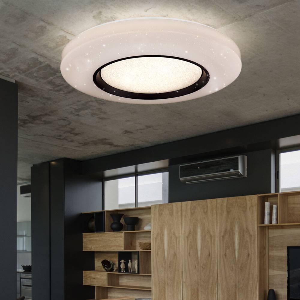 Deckenleuchte Deckenlampe Wohnzimmer Sterneneffekt Kristallleuchte mit Fernbedienung, Acryl Metall, weiß opal schwarz, dimmbar, CCT Schaltung, 1x