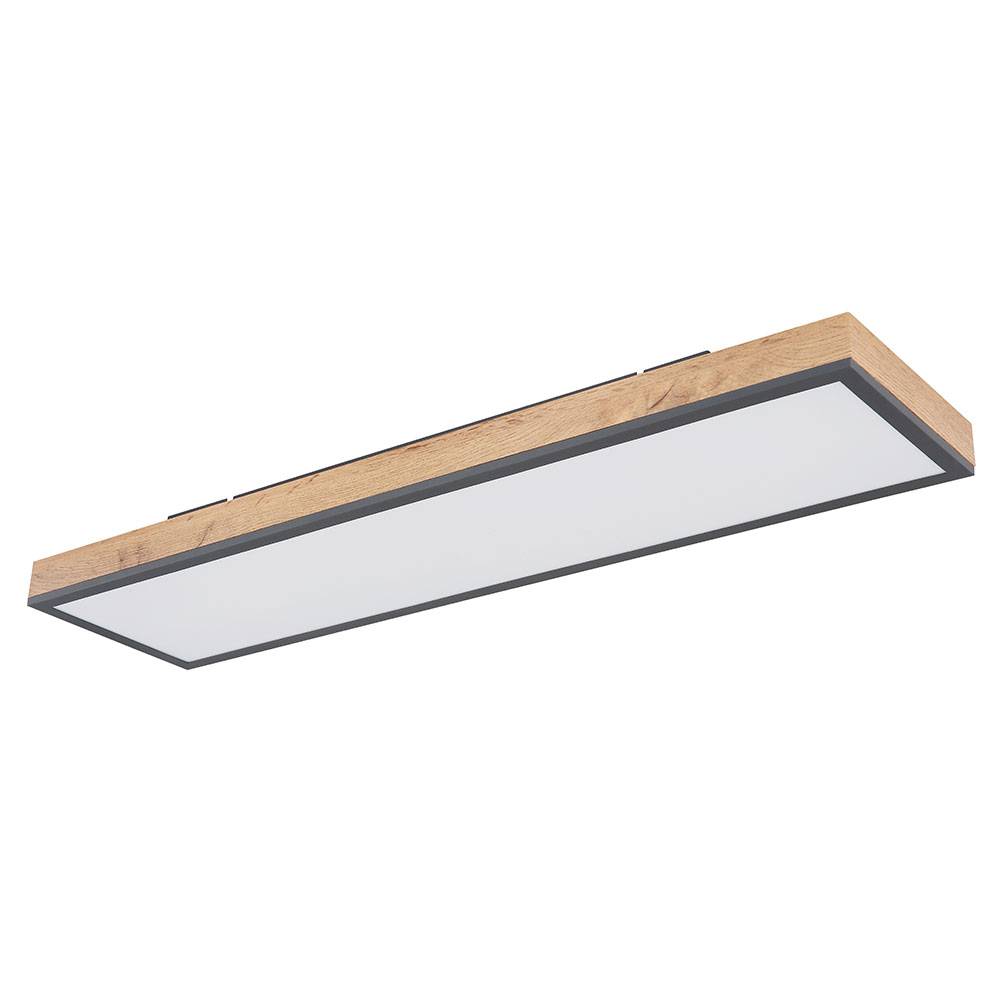 Deckenleuchte Designleuchte Deckenlampe Wohnzimmerleuchte Küche, Holzoptik weiß opal graphit, 1x LED 24 Watt 1500 Lumen warmweiß, HxLxB 6,5x80x20