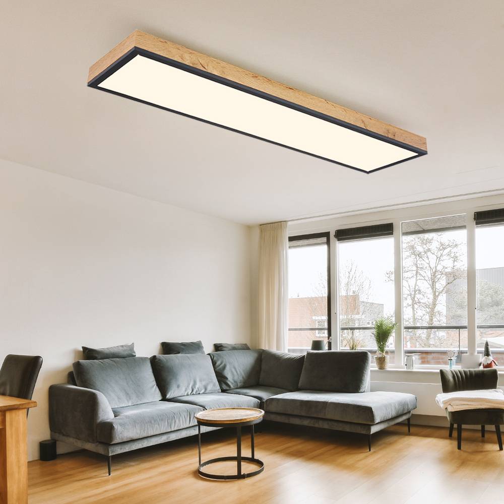 Deckenleuchte Designleuchte Deckenlampe Wohnzimmerleuchte Küche, Holzoptik weiß opal graphit, 1x LED 24 Watt 1500 Lumen warmweiß, HxLxB 6,5x80x20