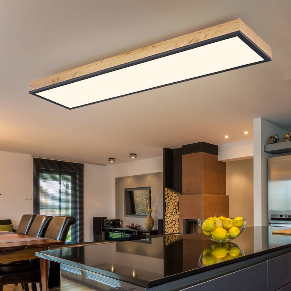 Deckenleuchte Designleuchte Deckenlampe Wohnzimmerleuchte Küche, Holzoptik weiß opal graphit, 1x LED 24 Watt 1500 Lumen warmweiß, HxLxB 6,5x80x20