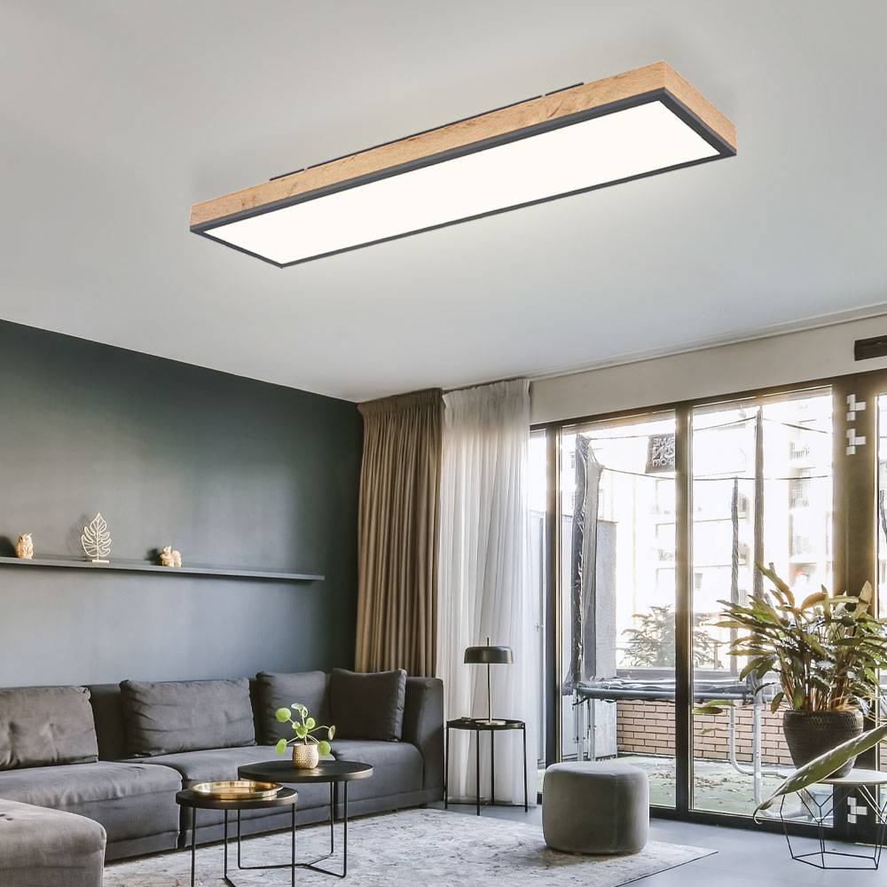 Deckenleuchte Designleuchte Deckenlampe Wohnzimmerleuchte Küche, Holzoptik weiß opal graphit, 1x LED 24 Watt 1500 Lumen warmweiß, HxLxB 6,5x80x20