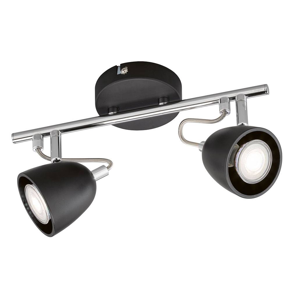 Deckenleuchte Metall schwarz Deckenstrahler 2flammig Deckenlampe zwei Strahler, Fernbedienung dimmbar, chrom, 2x RGB LED 3,5W 290Lm warmweiß, LxBxH