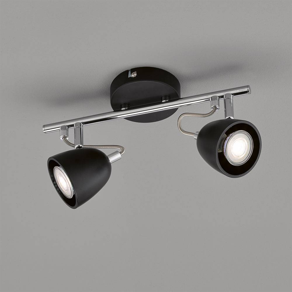Deckenleuchte Metall schwarz Deckenstrahler 2flammig Deckenlampe zwei Strahler, Fernbedienung dimmbar, chrom, 2x RGB LED 3,5W 290Lm warmweiß, LxBxH