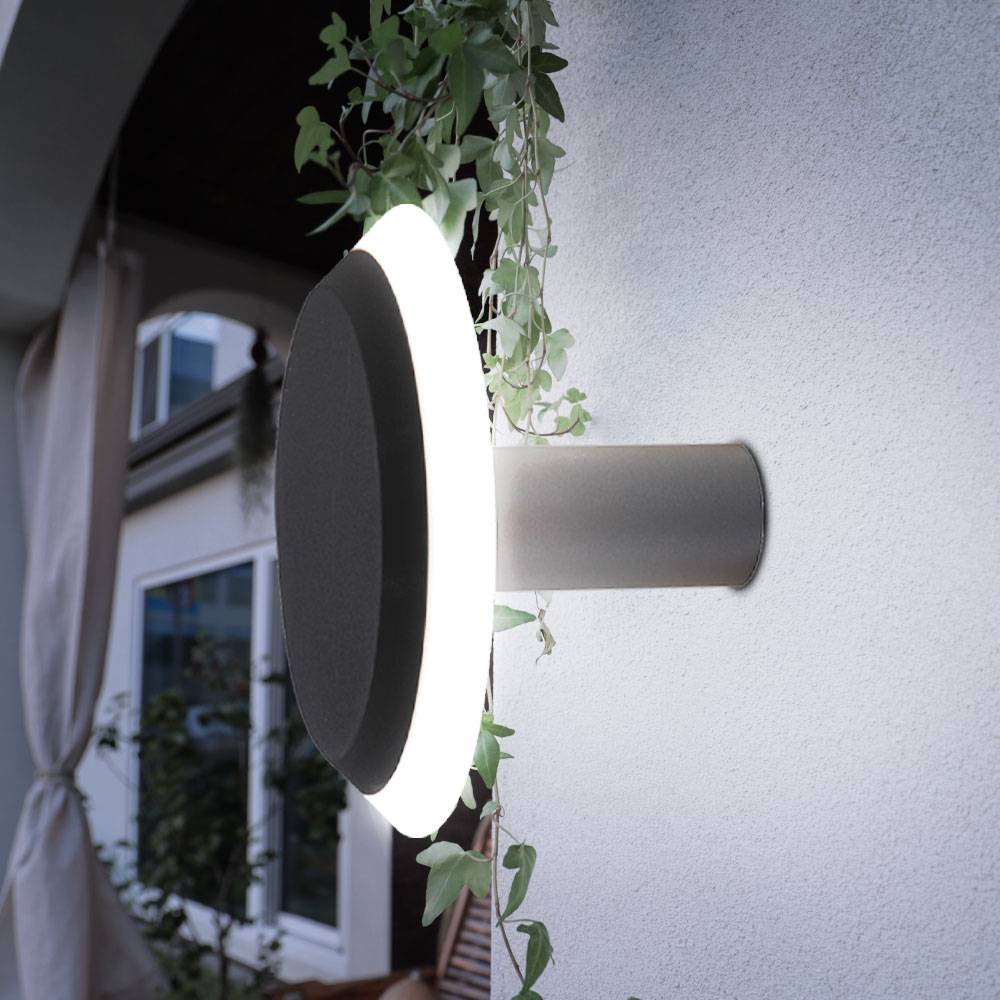 Wandleuchte Außen Wandlampe Außenleuchte Wandstrahler Aluminium, grau opal, 1x LED 4,5 Watt 320 Lumen warmweiß, DxT 20x13,7 cm