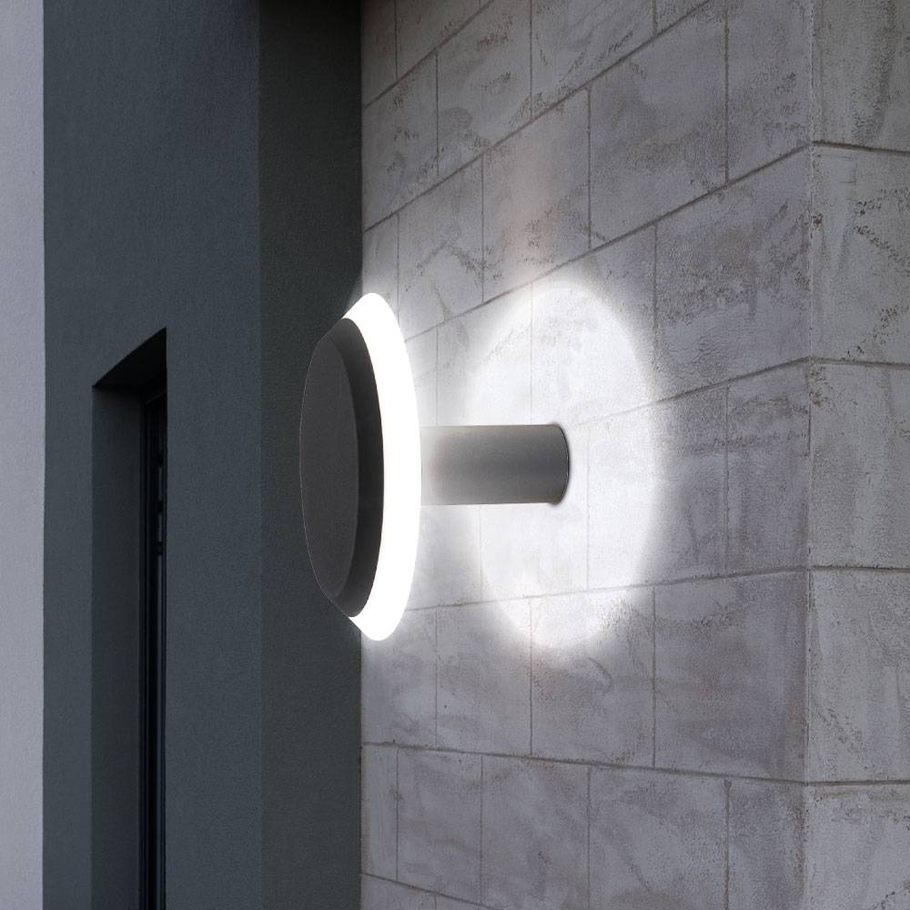 Wandleuchte Außen Wandlampe Außenleuchte Wandstrahler Aluminium, grau opal, 1x LED 4,5 Watt 320 Lumen warmweiß, DxT 20x13,7 cm