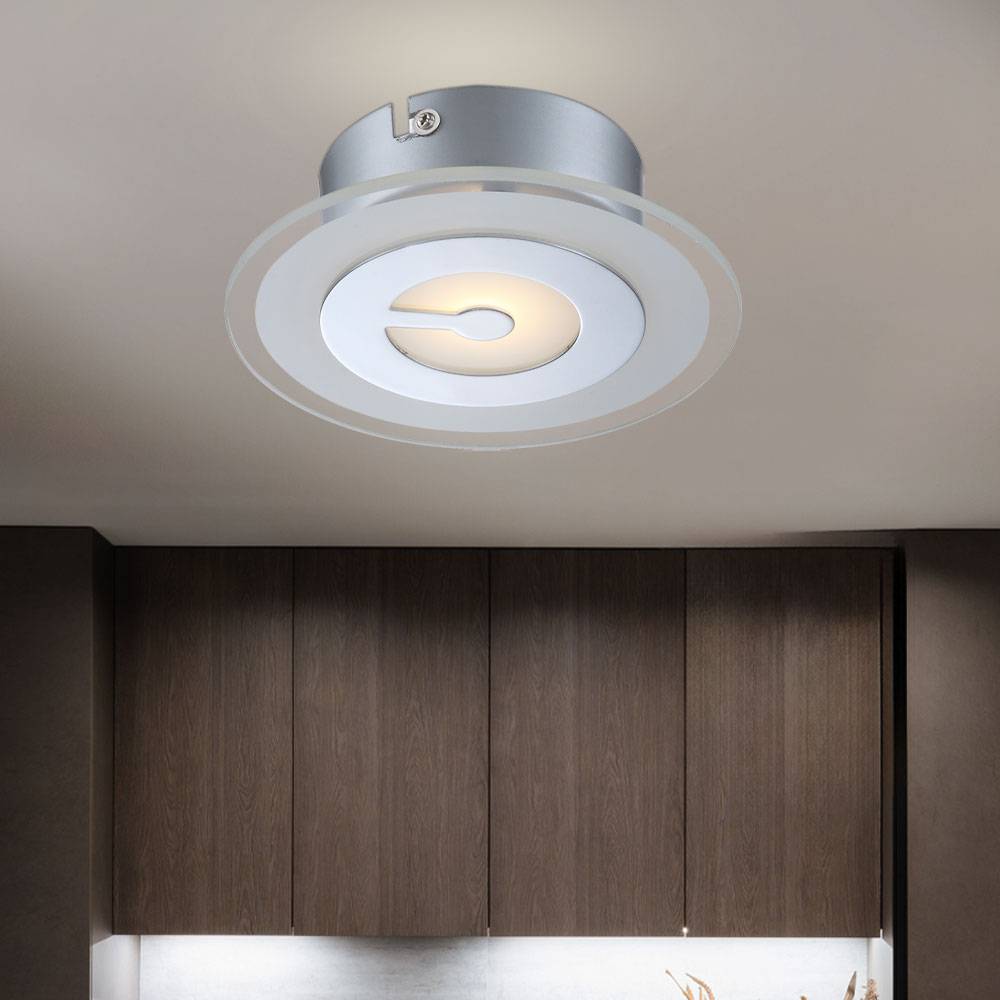 Deckenlampe LED Deckenleuchte rund Flurlampe chrom Küchenleuchte, Glas teilsatiniert, 5W 400lm warmweiß, DxH 16x5,2 cm