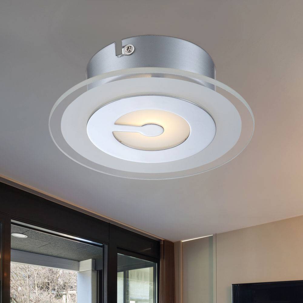 Deckenlampe LED Deckenleuchte rund Flurlampe chrom Küchenleuchte, Glas teilsatiniert, 5W 400lm warmweiß, DxH 16x5,2 cm