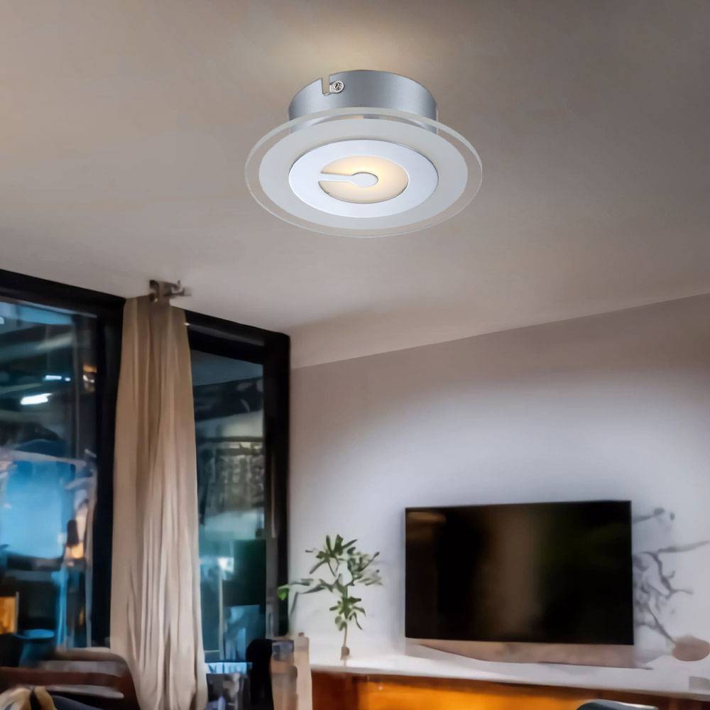 Deckenlampe LED Deckenleuchte rund Flurlampe chrom Küchenleuchte, Glas teilsatiniert, 5W 400lm warmweiß, DxH 16x5,2 cm