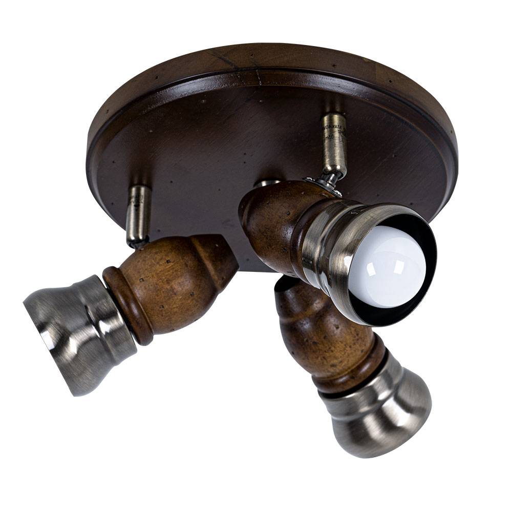 Deckenleuchte Holz Rustikal Deckenleuchte Wohnzimmer Vintage Deckenlampe Holz Rustikal, schwenkbar, 3x E14, DxH 24x13 cm