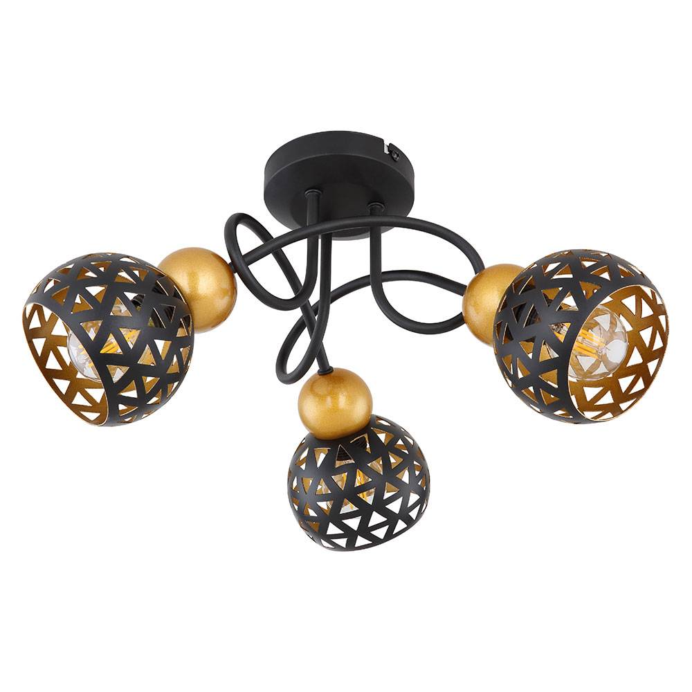 Deckenleuchte Metall schwarz Wohnzimmer gold Spotleuchte 3 flammig Deckenlampe Spots beweglich, Orientalisch Metall, 3x E14 Fassungen, DxH 39x20 cm