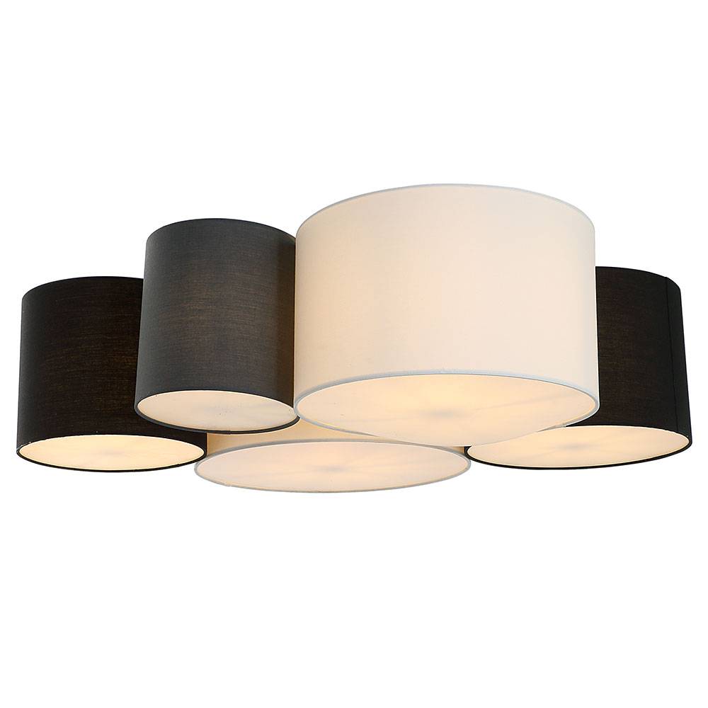 Deckenlampe Wohnzimmer rund Stoff Leuchte Schlafzimmer modern Deckenleuchte Textil 5 flammig, unterschiedliche große Schirme, 5x E27, LxBxH 90x76x26