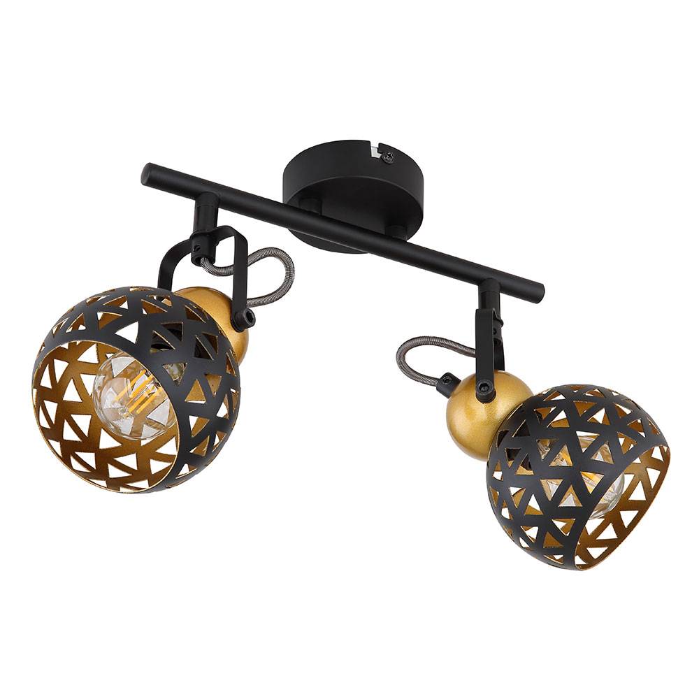 Deckenleuchte Metall schwarz gold Deckenstrahler 2 flammig Deckenlampe mit schwenkbaren Spots, Metall, Muster, 2x E14 Fassungen, LxBxH 25x10x17,5 cm