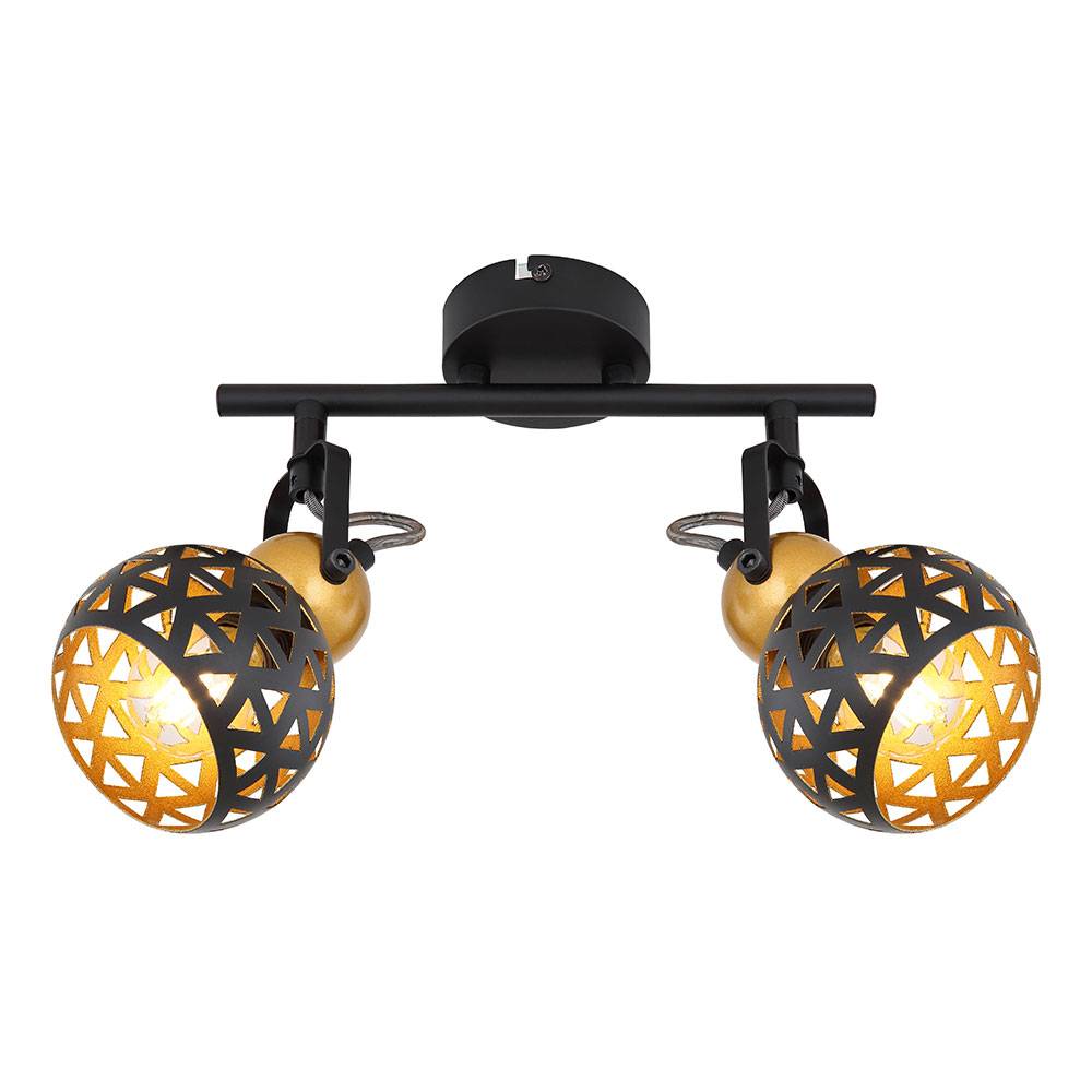 Deckenleuchte Metall schwarz gold Deckenstrahler 2 flammig Deckenlampe mit schwenkbaren Spots, Metall, Muster, 2x E14 Fassungen, LxBxH 25x10x17,5 cm
