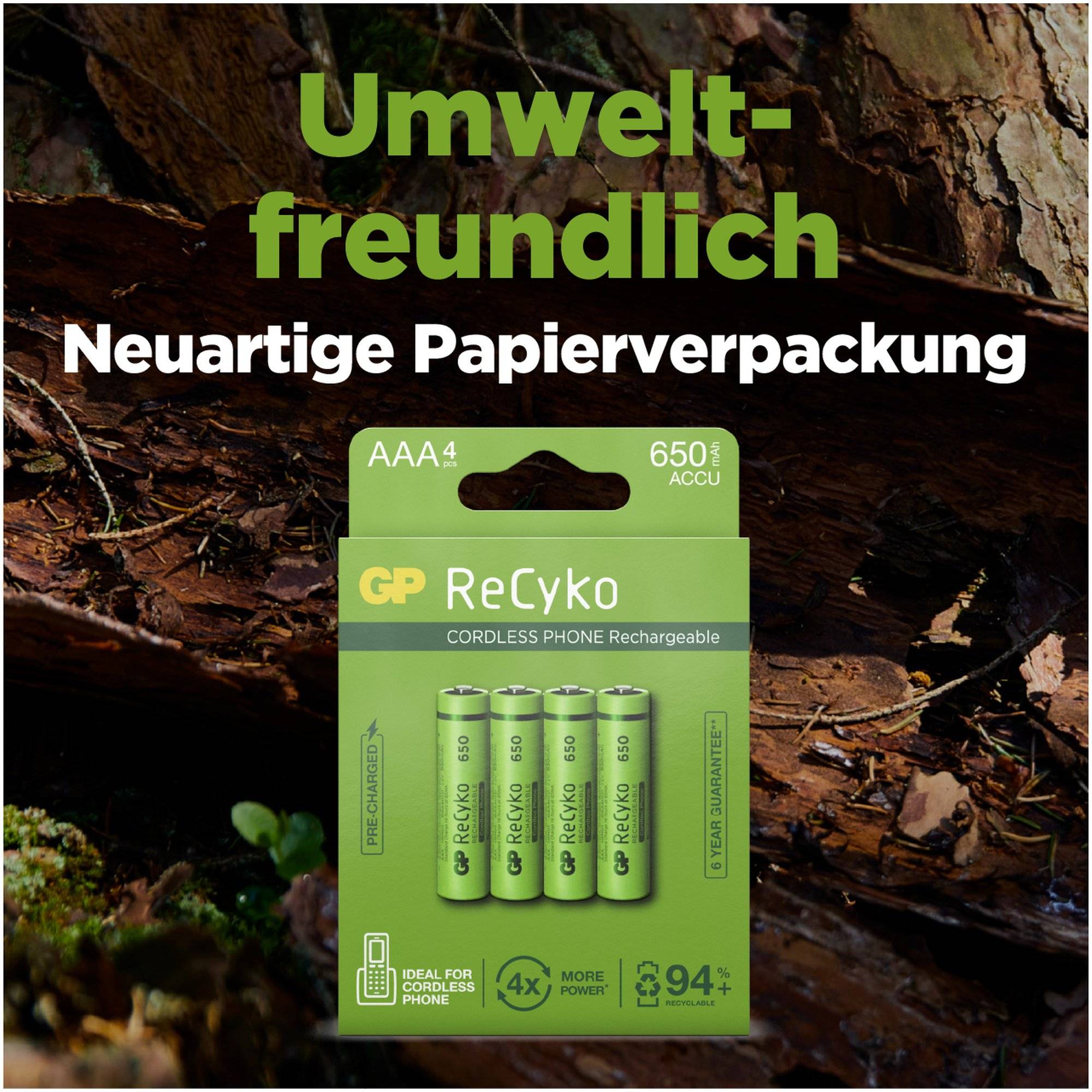 AAA Akku GP NiMH 650 mAh ReCyko DECT 1,2V 4 Stück