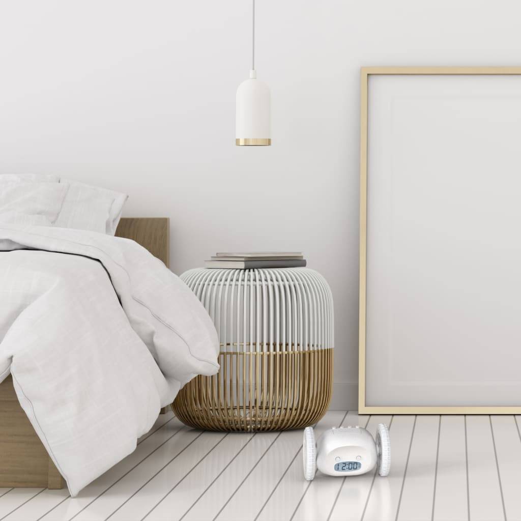 Clocky Wecker auf Rädern Weiß