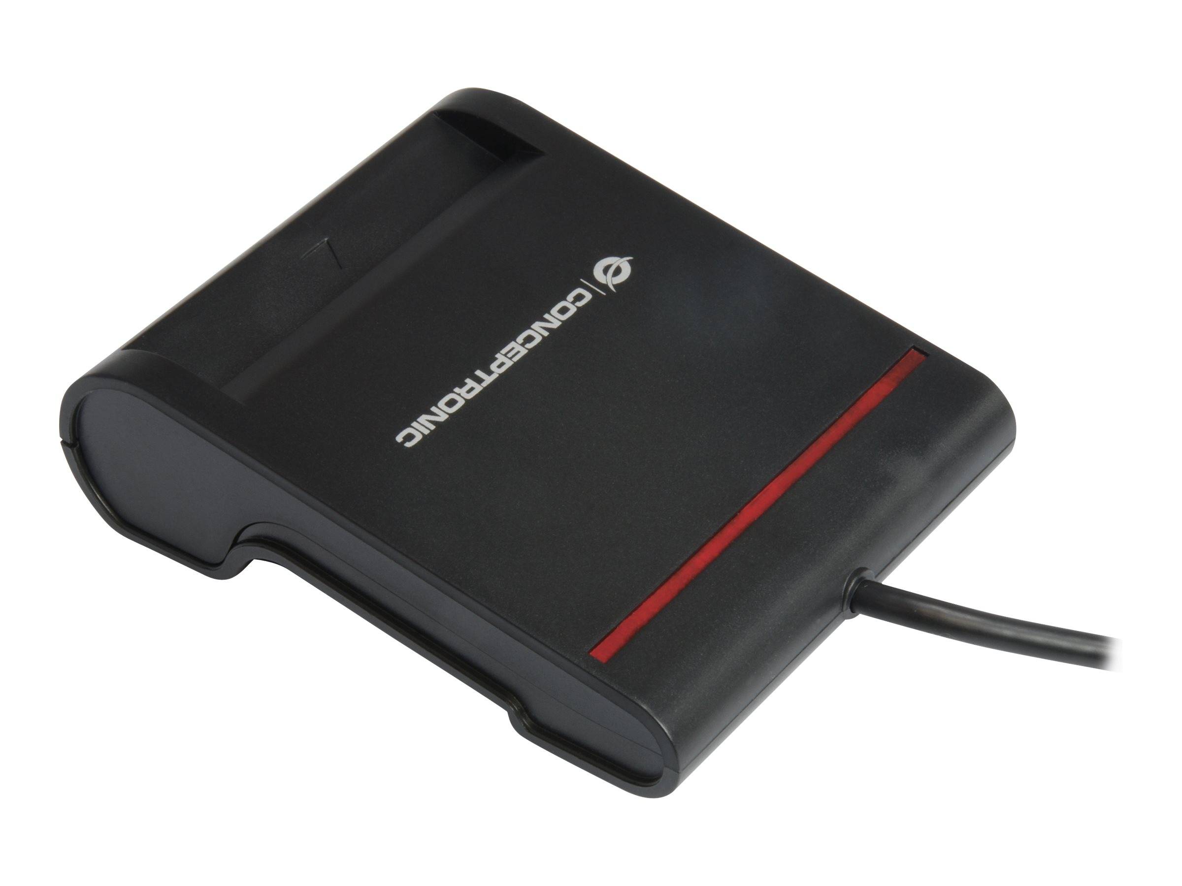 Schwarzer USB-Dongle-Adapter im Conbee-Stil mit angebrachtem Kabel, gezeigt auf weißem Hintergrund.