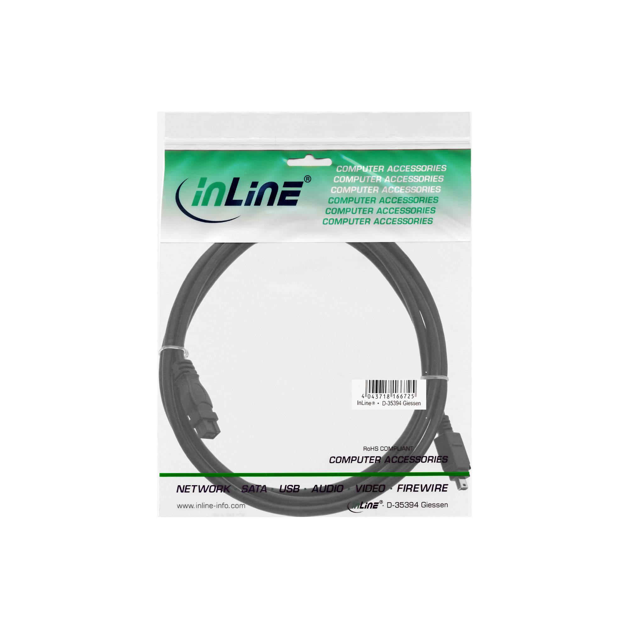 INLINE - FireWire Kabel - IEEE1394 4pol Stecker zu 9pol Stecker - schwarz - 1,8m