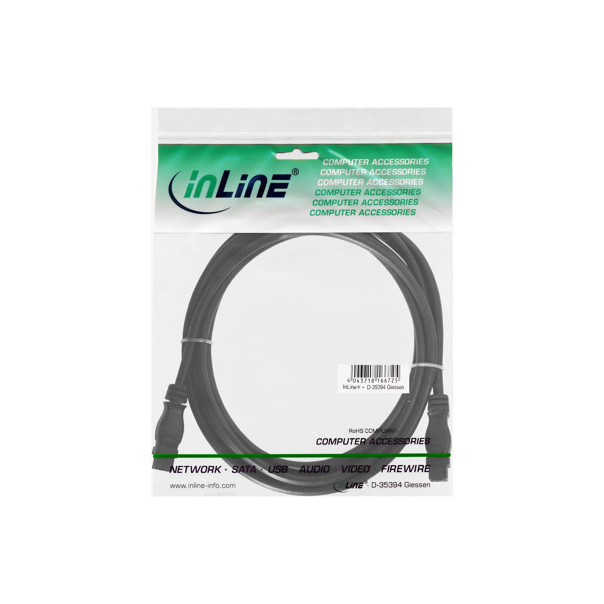INLINE - FireWire Kabel - IEEE1394 9pol Stecker / Stecker - schwarz - 3m