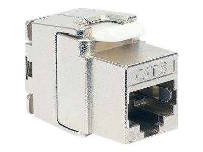 Silbernes Metall-Ethernet-Keystone-Buchsenstecker, frontseitig mit RJ45-Anschlussöffnung.