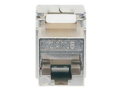 Nahaufnahme einer Metall-Ethernet-Buchse mit der Bezeichnung „CAT.8