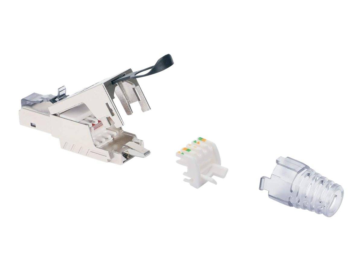 Intellinet Modular Plug Cat6a 10G Shielded Toolless RJ45 Modular Field Termination Plug with Pull-ring Release, For Easy
