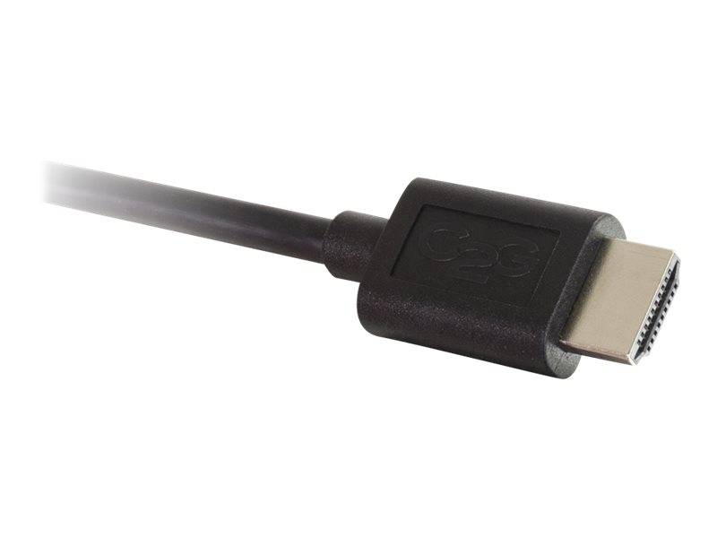 Nahaufnahme eines schwarzen HDMI-Kabelsteckers auf weißem Hintergrund.