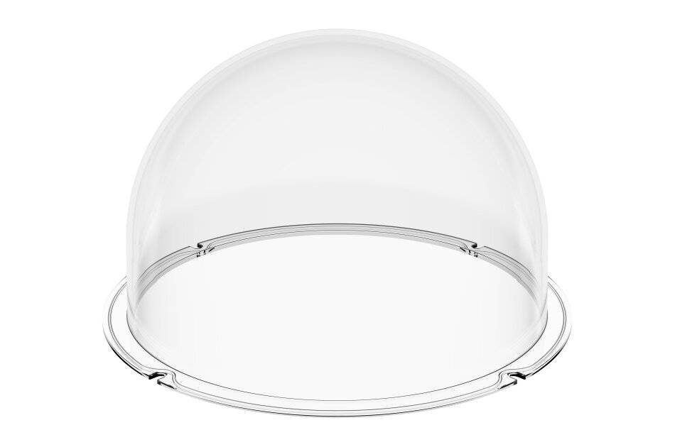 Transparente Kunststoffhaube mit kreisförmiger Basis, auf weißem Hintergrund dargestellt.