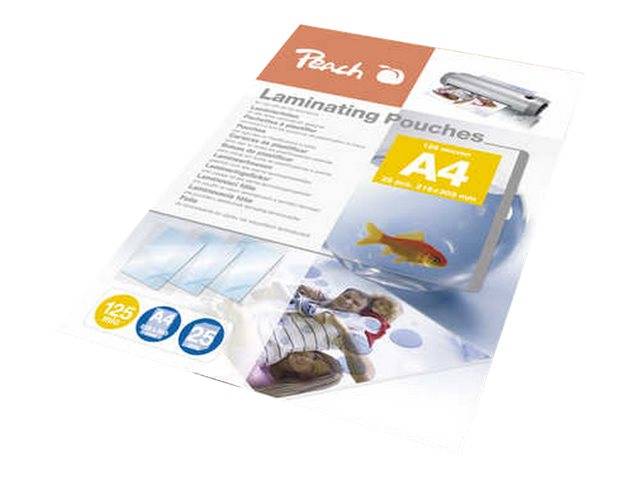 Peach 25er-Pack - glänzende Laminierungstaschen - Laminierfolien A4 - 125 mic -