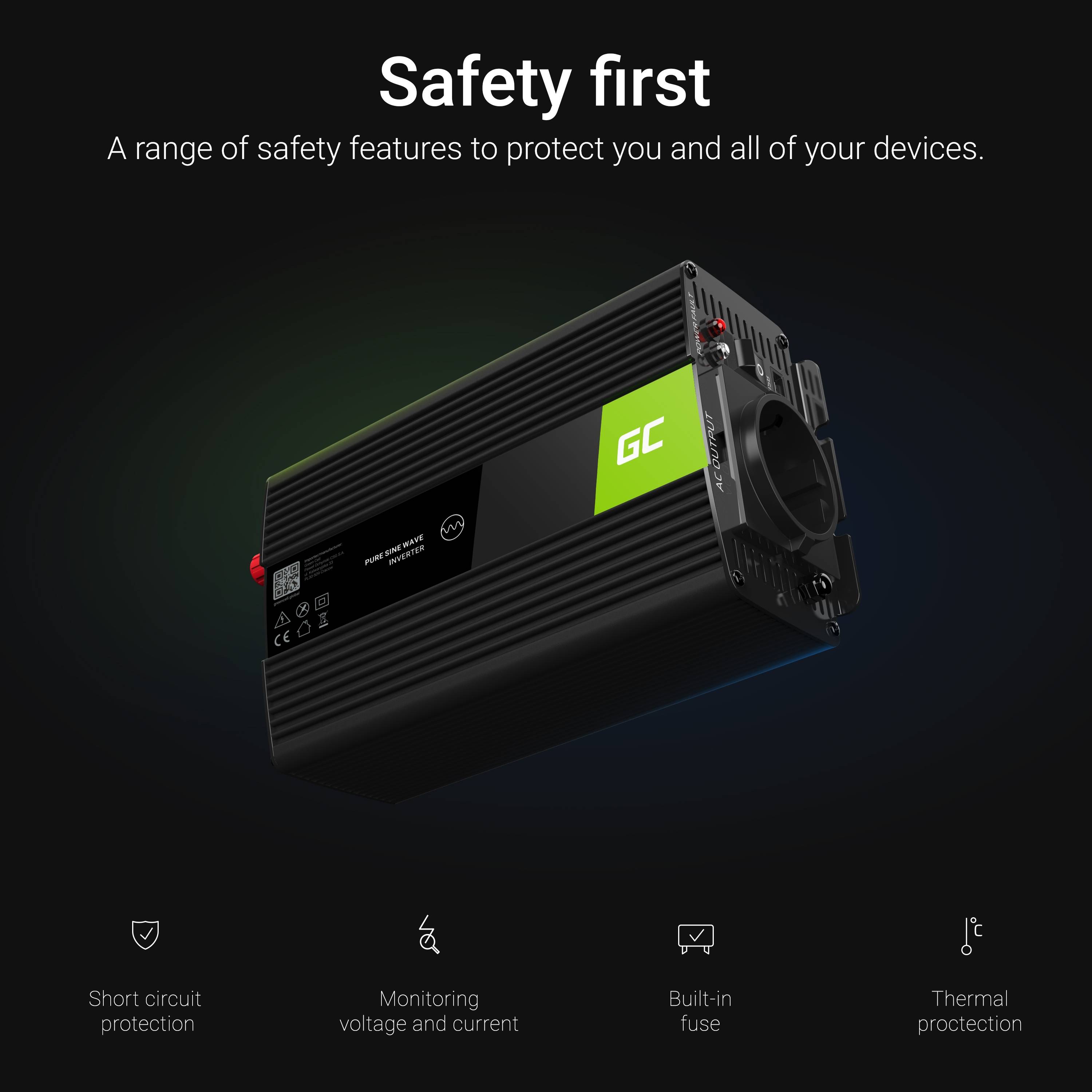 Green Cell INV23, Universal, Auto, 24 V, 1000 W, 230 V, DC-to-AC